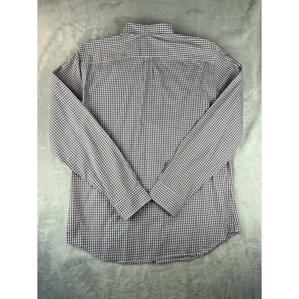 BANANA REPUBLIC Shirt Men Large Check Gingham Grant Fit Stretch Pinpoint Oxford